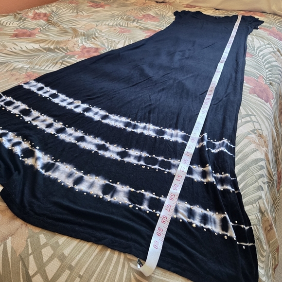 INC International Concepts Maxi Dress Large Black White Tie Dye Rhinestone - Picture 8 of 9